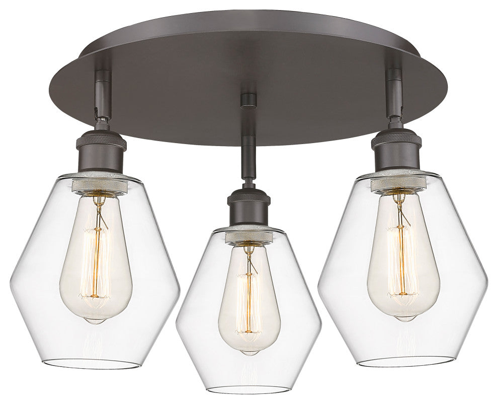 Cindyrella-3 Light 18" Flush Mount-Oil Rubbed Bronze, Clear Glass Shade