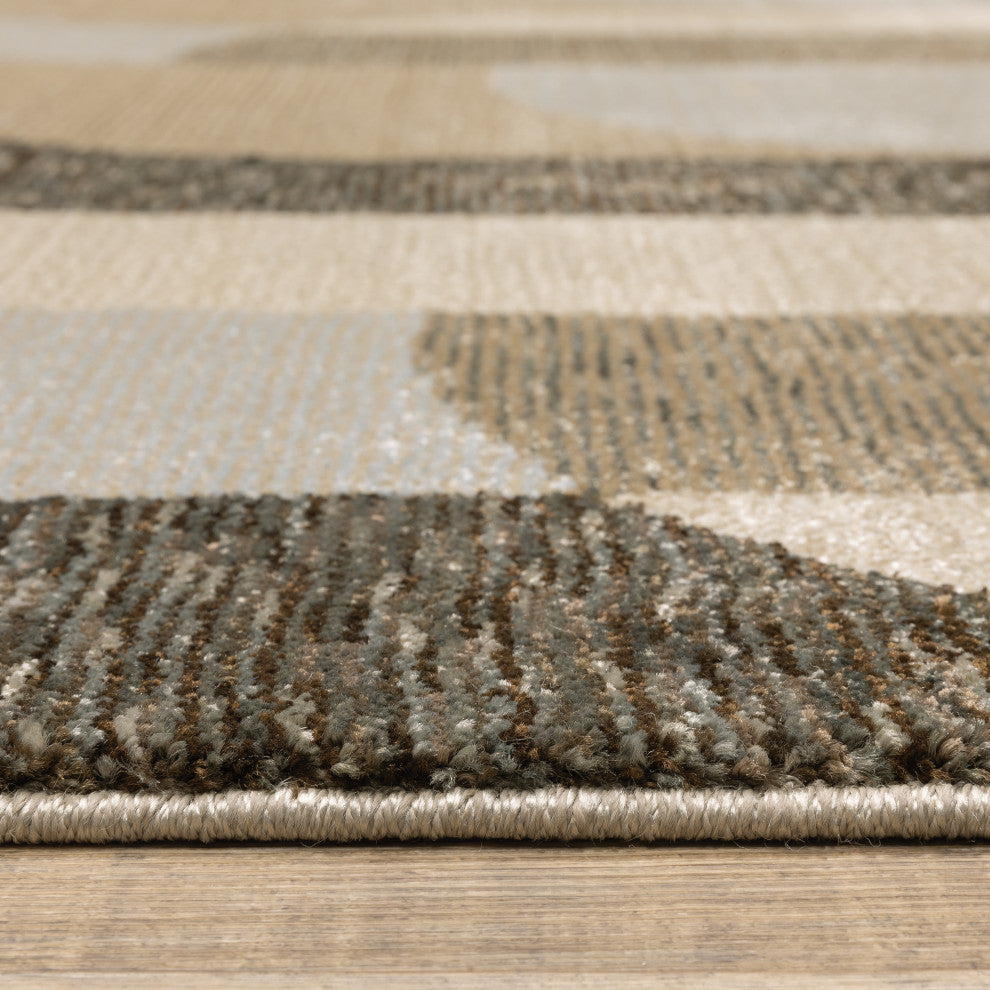 Sadie Art Deco Curved Layers Area Rug, Brown/Beige, 6'7"x9'6"