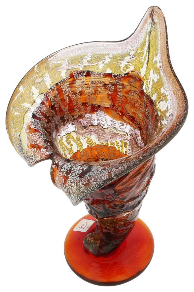 GlassOfVenice Murano Glass Sbruffo Horn Of Plenty Vase - Golden Brown Red