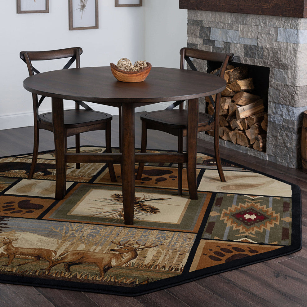 Northern Wildlife Novelty Lodge Multi-Color Octagon Area Rug, 5' Octagon