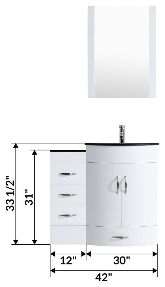 42" White Vanity, 30" Single Sink Base, Single 12 Drawer Base, LV5-C2-42-W