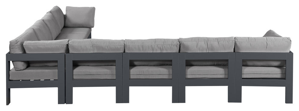 Nizuc Water Resistant Patio L-Shaped Modular Sectional, Gray, 8-Piece: 5 Armless Chair, 3 Corner Chair, Dark Gray Aluminum Frame