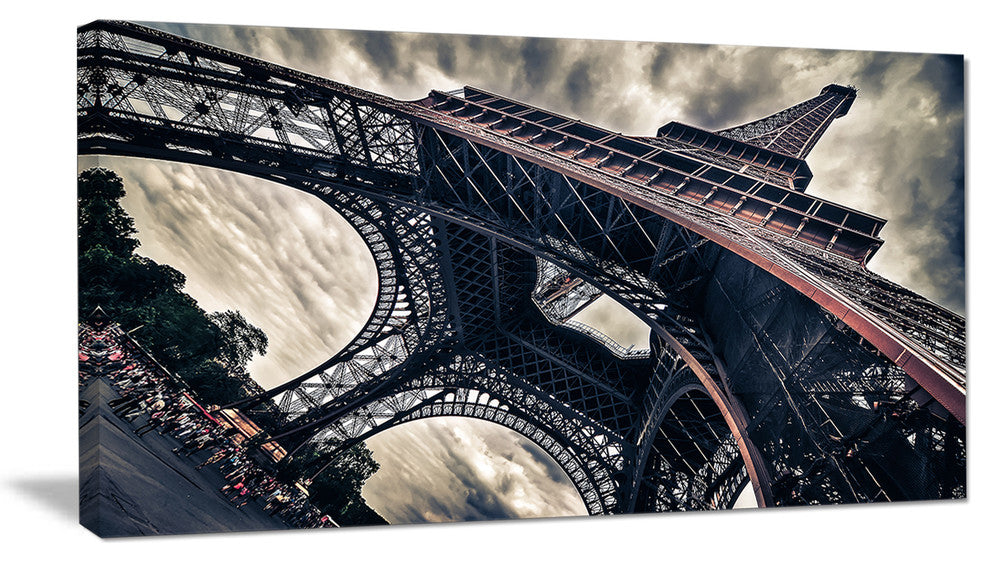 "Paris Eiffel Tower in Grungy Dramatic Style" Cityscape Art, 32"x16"