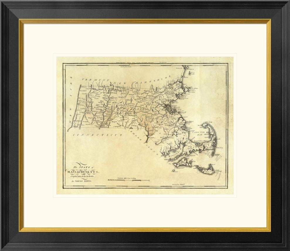 "State of Massachusetts, 1795" Framed Digital Print by Mathew Carey, 26x23"