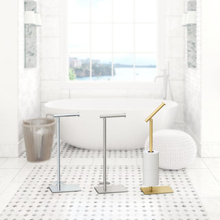 Square Freestanding Toilet Paper Holder, Brushed Brass, Storage