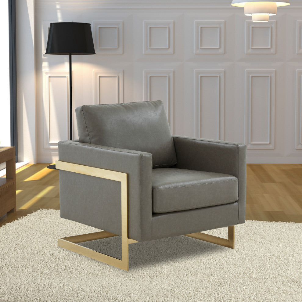 Leisuremod Lincoln Modern Upholstered Leather Accent Armchair With Gold Frame