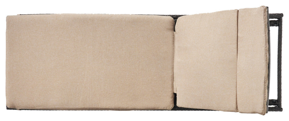 GDF Studio Nassau Outdoor Gray Wicker Chaise Lounge, Textured Beige Cushion