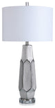 Zara Carved and Textured Body Ceramic Table Lamp Silver Finish White Shade