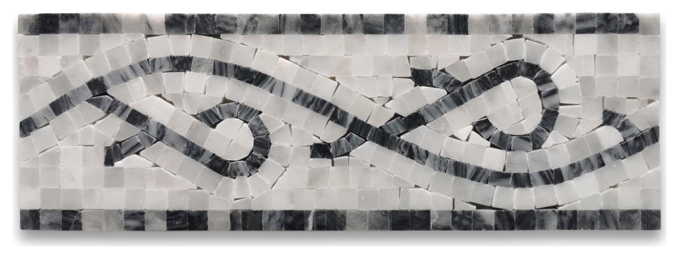 Stretch Bardiglio 4x12 Marble Mosaic Border Listello Tile Polished, 1 piece