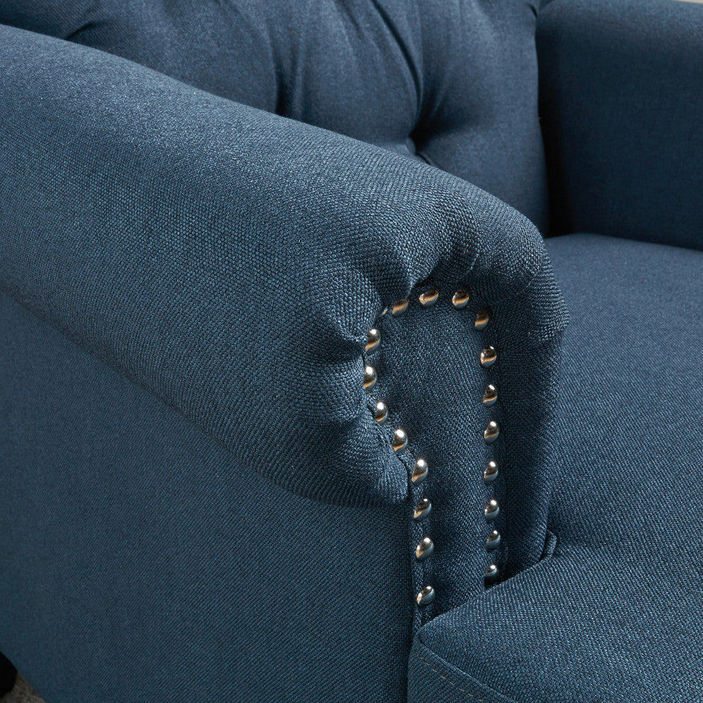GDF Studio Arielle Plush Tufted Back Fabric Club Armchair, Navy Blue