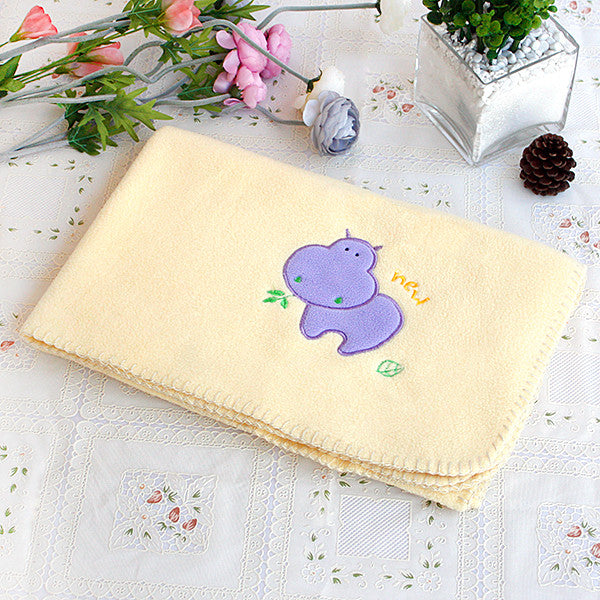 Purple Hippo - Yellow Applique Coral Fleece Baby Throw Blanket (29.5"-39.4")