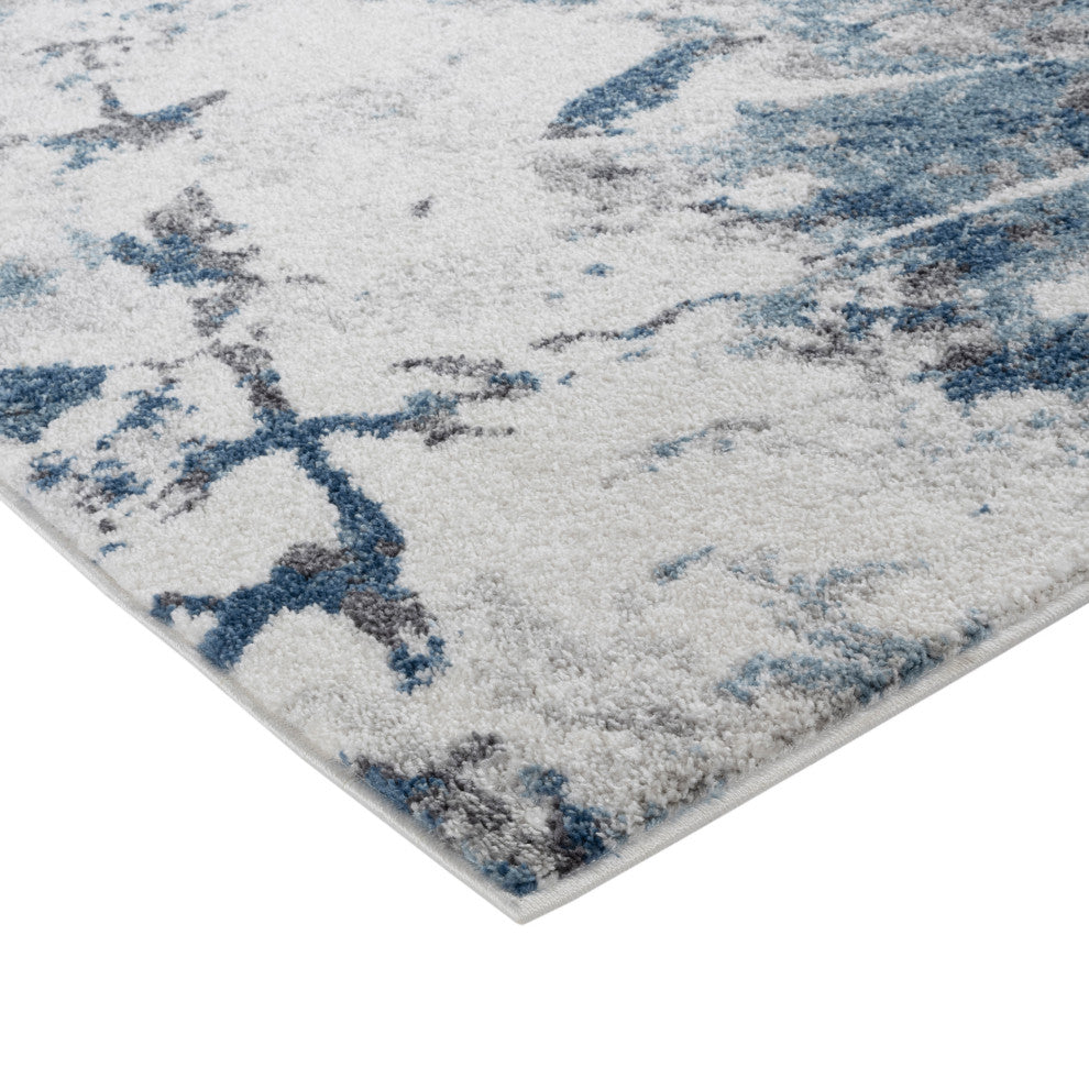 Clifton Abstract Ivory Blue Power-Loom Area Rug 5'3" x 7'6"
