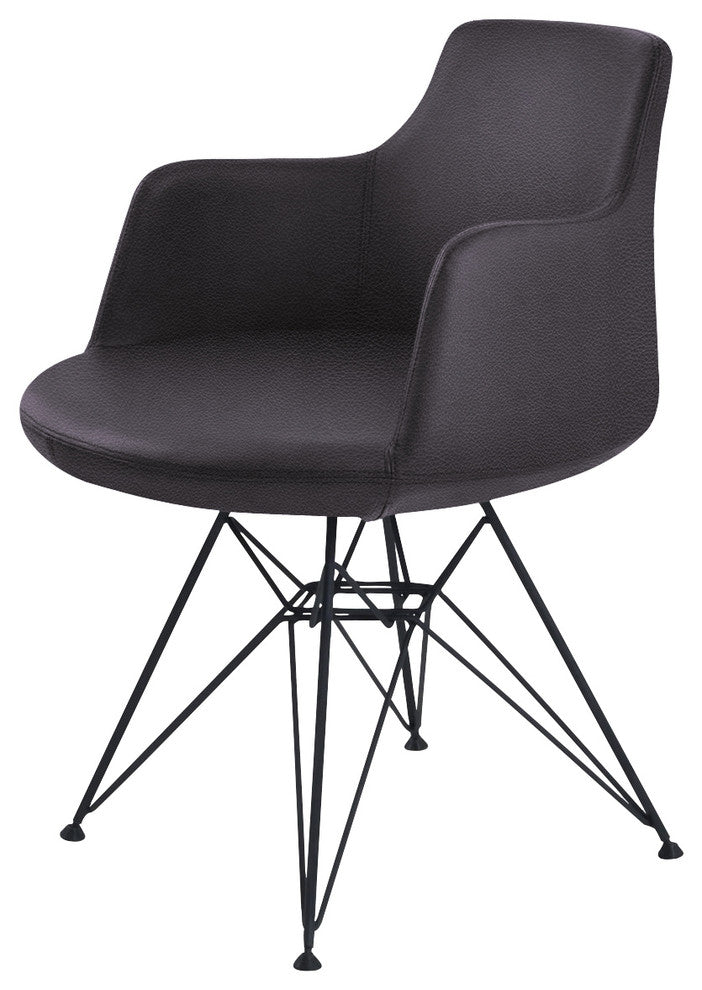 Dervish Tower Dining Chair, Black Brushed Base, Gray Leatherette