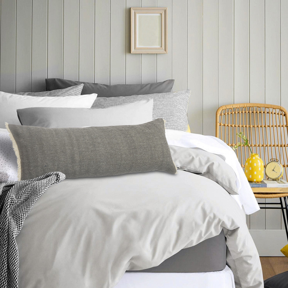 Charcoal Gray Solid Fringed Throw Pillow, 14" X 36"