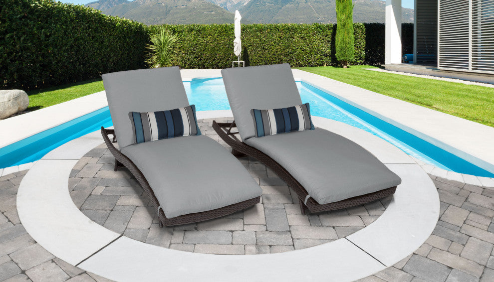 Belle Curved Chaise Set of 2 Outdoor Wicker Patio Furniture Grey