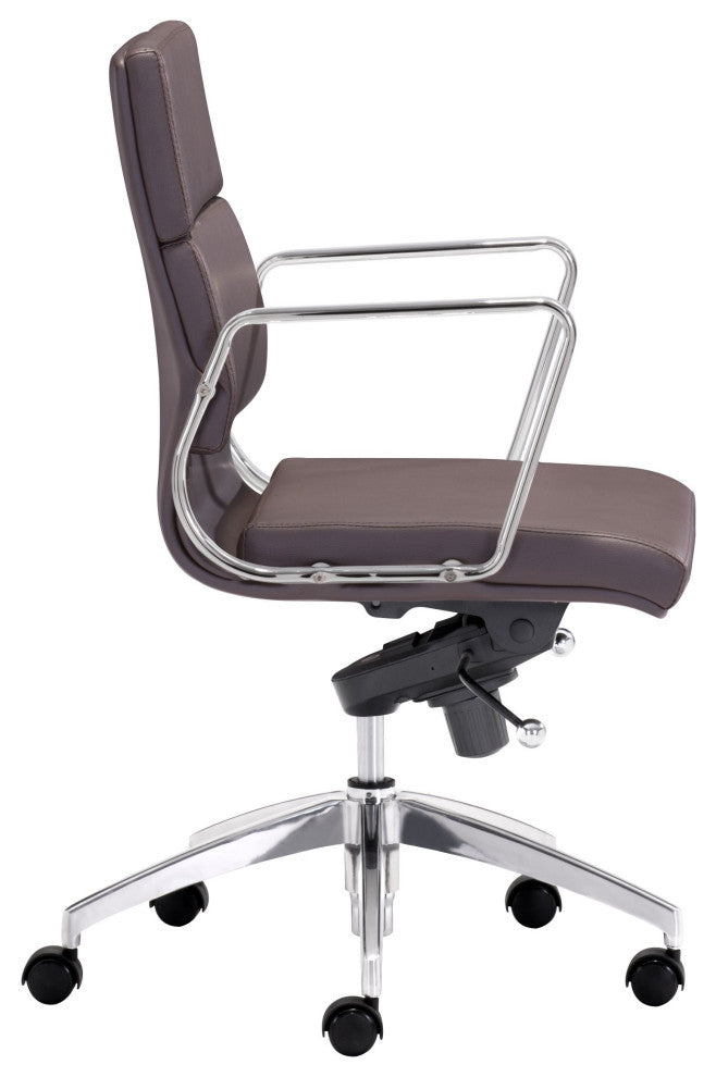 Chrome and Brown Faux Leather Leather Low Back Office Chair