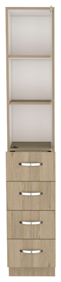 DEPOT E-SHOP Magna Linen Cabinet, Three Shelves, Four Drawers, Light Pine/White