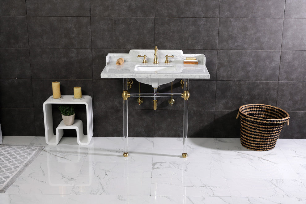 Kingston Brass LMS3630MASQ7 36" Carrara Marble Console Sink, Acrylic Legs