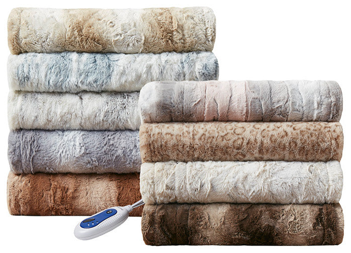 Beautyrest Zuri Oversized Faux Fur Heated Throw, Sand