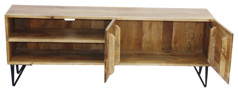 Industrial Style Mango Wood And Metal Tv Stand With Storage Cabinet, Brown