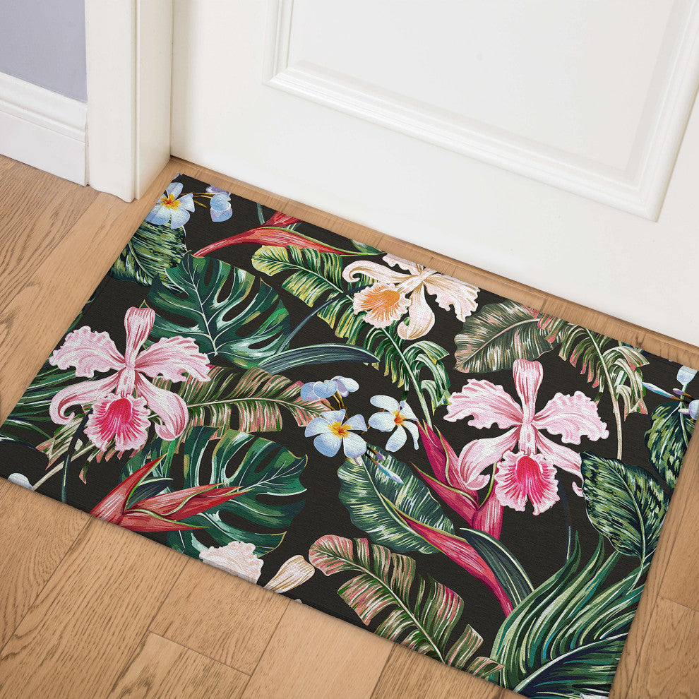 Indoor/Outdoor Tropics TC6 Black Machine Washable 1'8" x 2'6" Rug