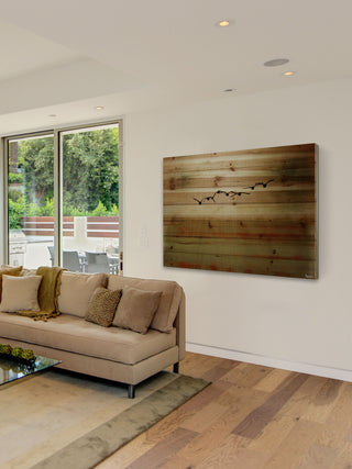 "Sun Flight" UV Ink Print on Natural Pine Wood, 60"x40"