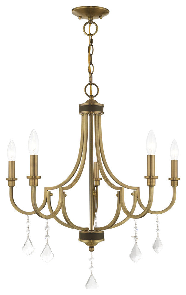Transitional Chandelier, Antique Brass