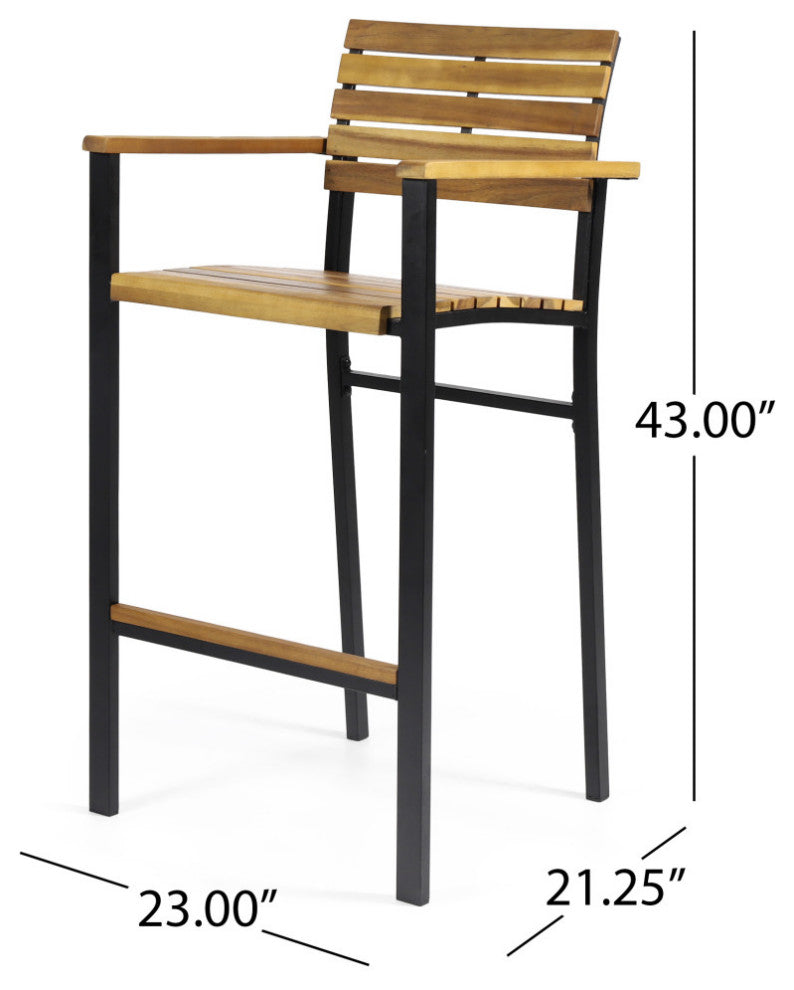 Davian Industrial Acacia Wood Barstool, Set of 4