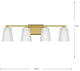 Vertex Collection Four-Light Brushed Gold Etched White Glass Bath Light