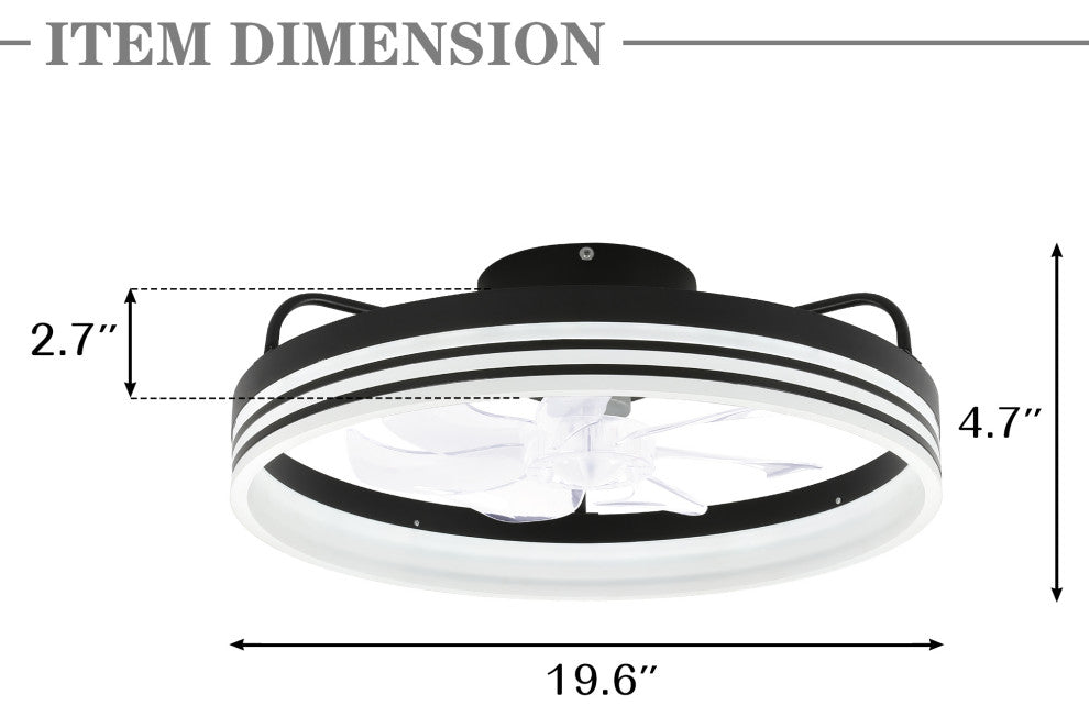 20" Low Profile Reversible Ceiling fan 6-Speed Dimmable Remote and APP Control, Black