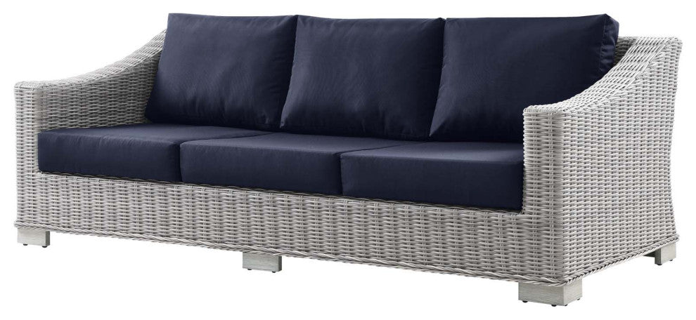 Lounge Sectional Sofa Chair Set, Rattan, Wicker, Gray Blue Navy, Outdoor