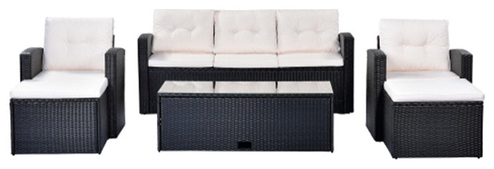 6 piece dark black wicker patio dining conversation sectional set  outdoor furni