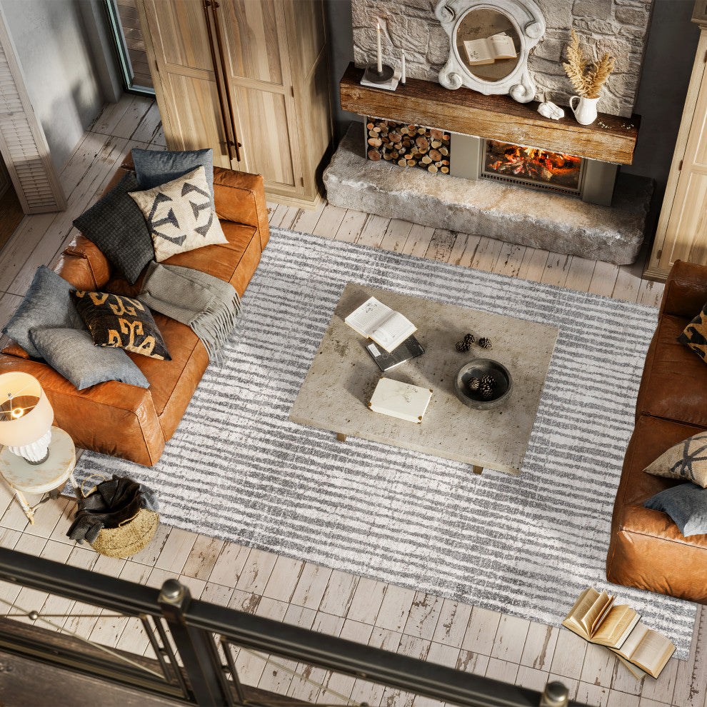 Skoura Modern Bold Stripe Beige/Dark Gray 3 ft. x 5 ft. Area Rug