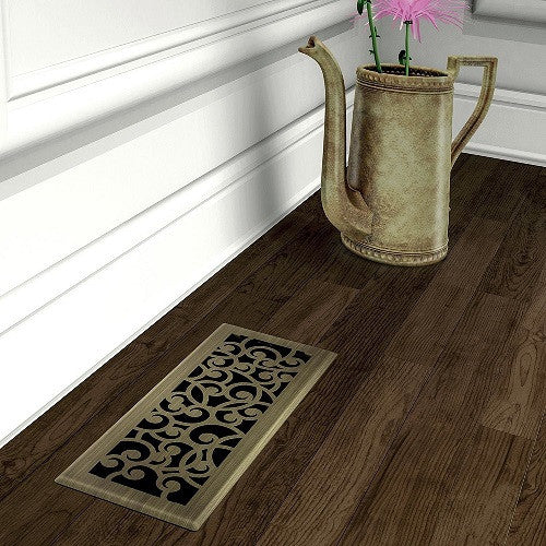 Wonderland Floor Register, Vintage Brass, 4x12