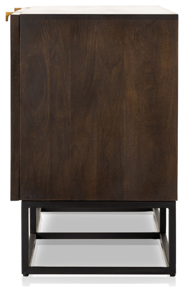 Kelby Closed Media Console Carved Vintage Brown, Vintage Brown, Gunmetal