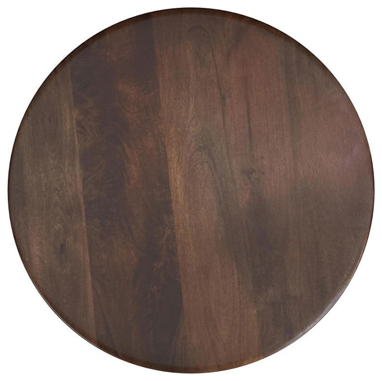 Round Mango Wood End Table With 3 Legs, Brown