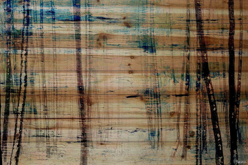 "Splash of Blue Sky" Painting Print on Natural Pine Wood, 45"x30"