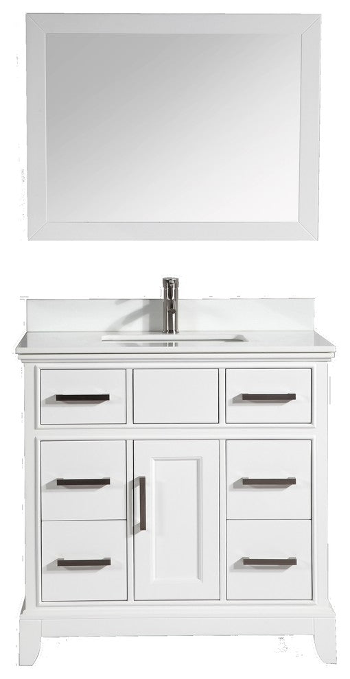 Bathroom Vanity Set With Engineered Marble, White, 36"
