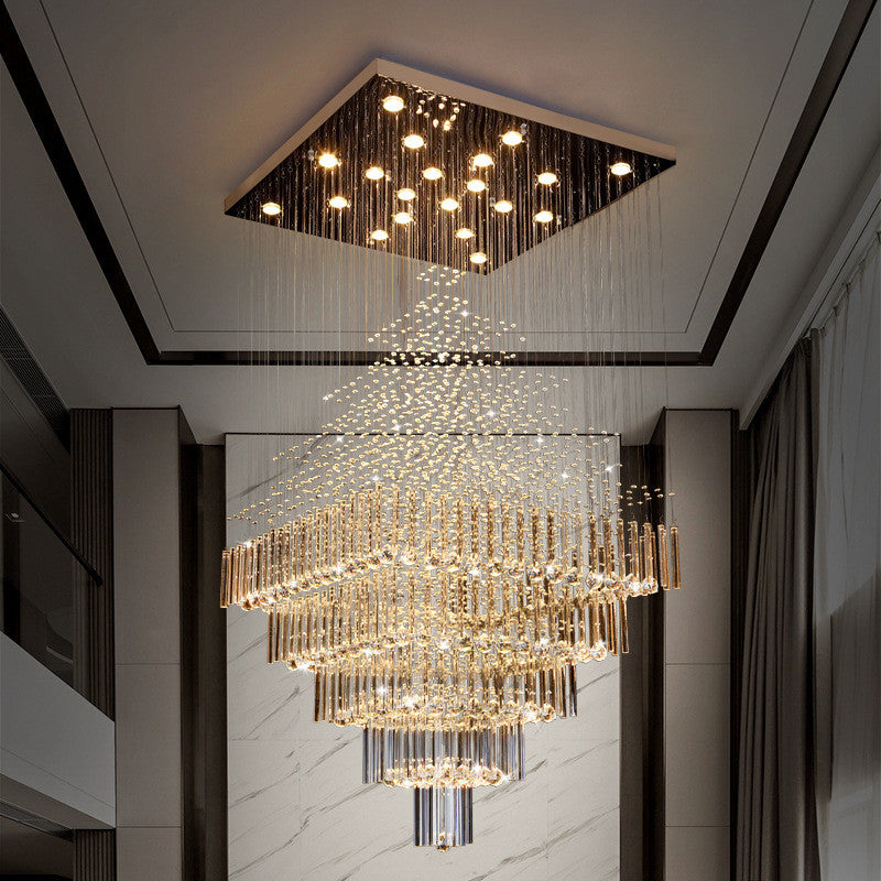 Tourrette-Levens | Modern Crystal LED Ceiling Chandelier with Square Base, 9 Lights, Cool Light