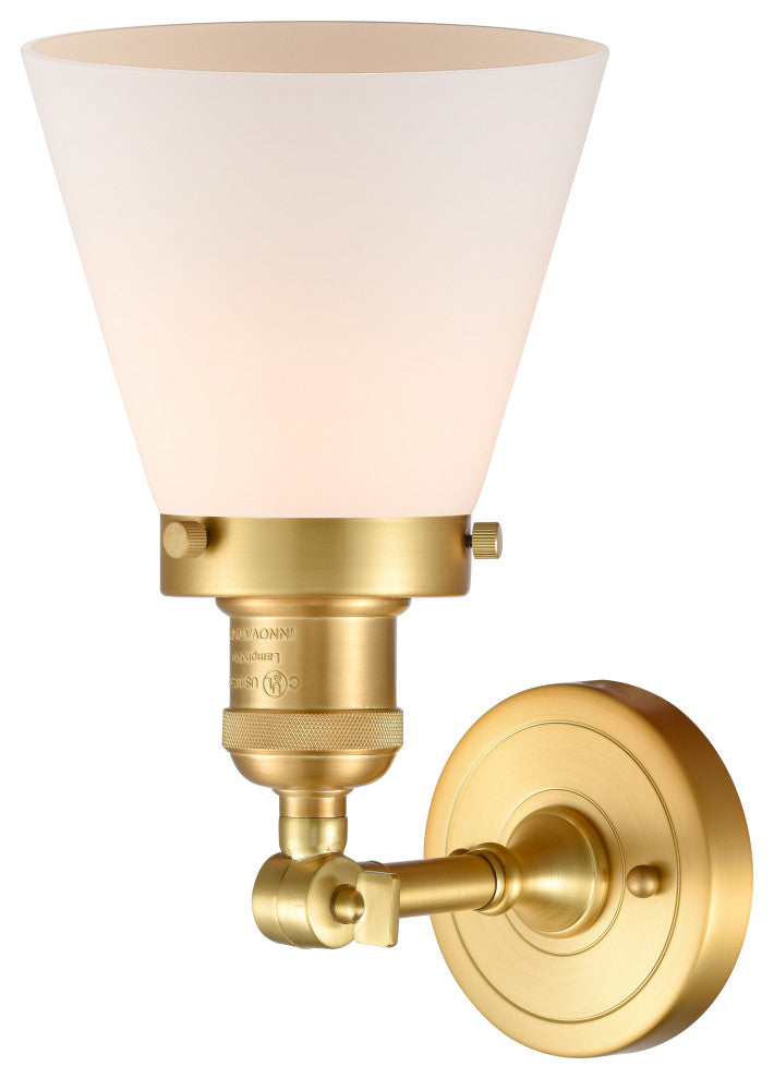 Small Cone 1 Light Sconce, Satin Gold, Matte White