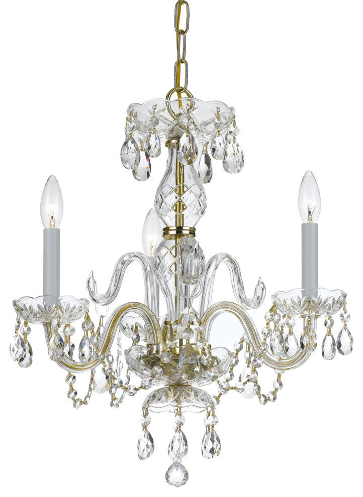 Crystorama 5044-PB-CL-MWP, 3-Light Mini Chandelier, Polished Brass