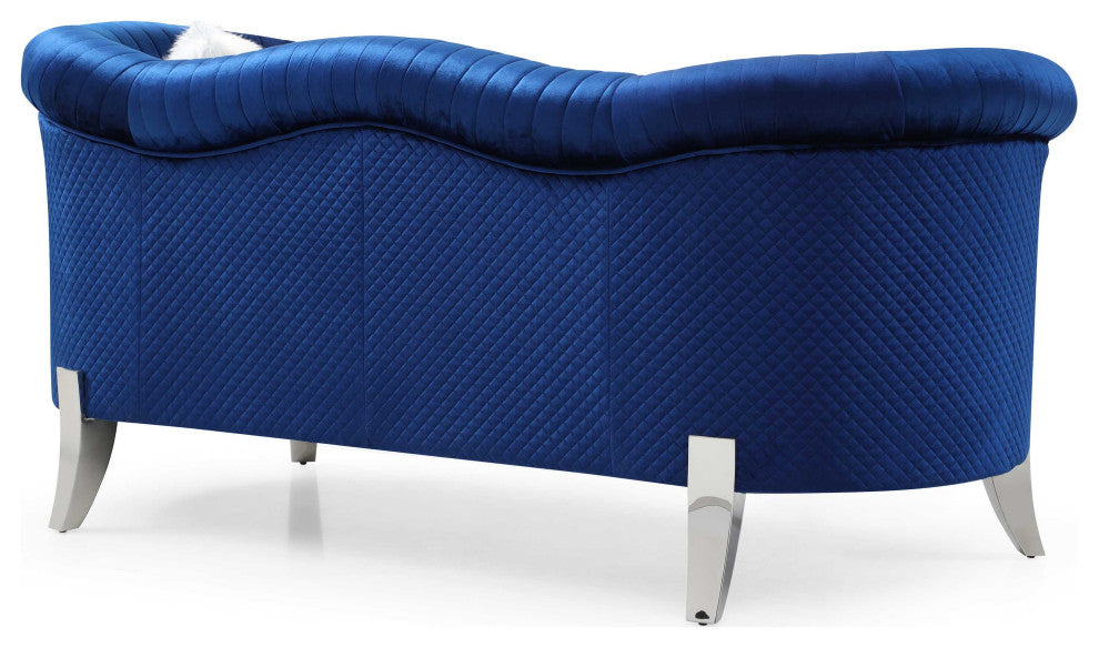 Vine 73 in. W Round Arm Velvet Straight Sofa, Blue