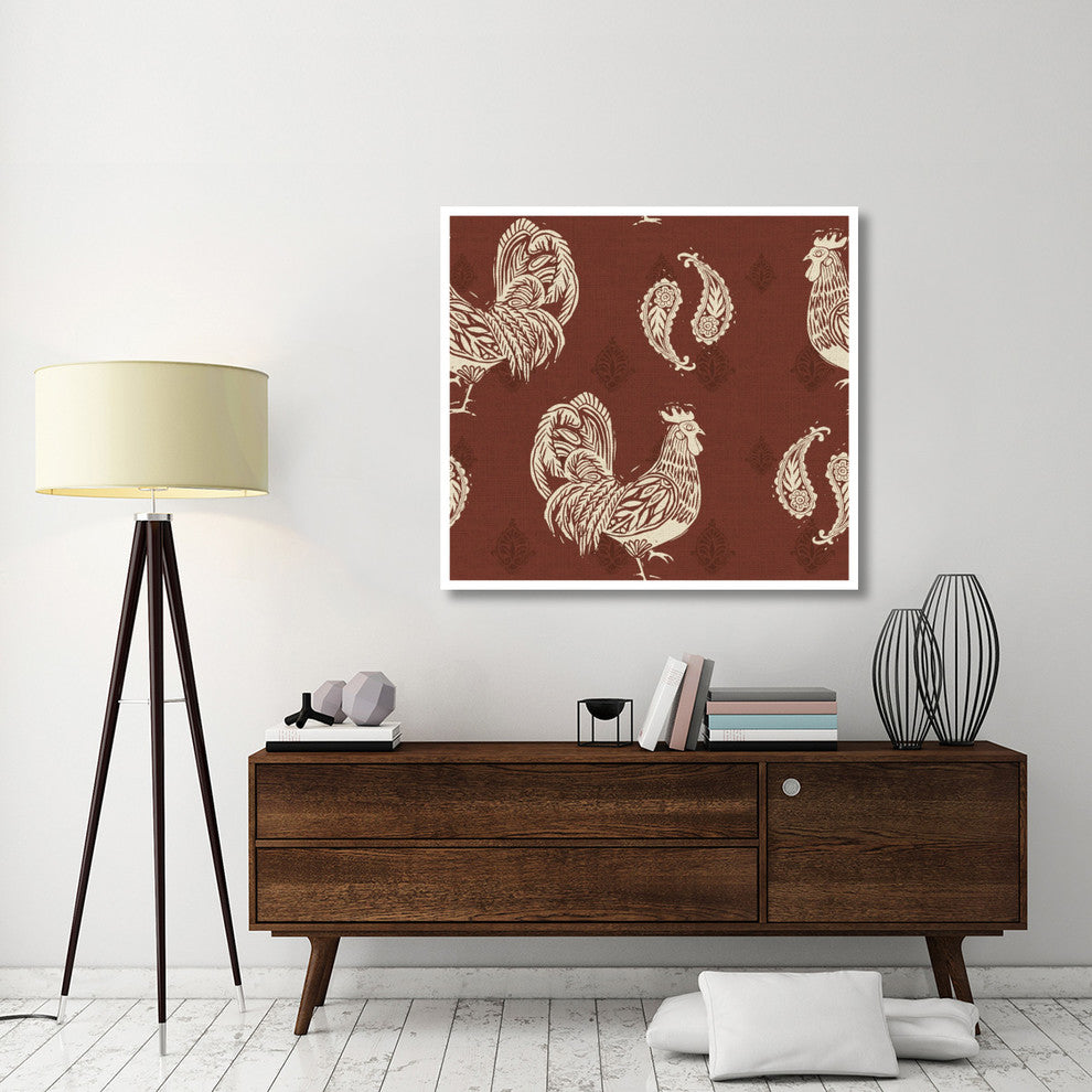 "Woodcut Rooster Patterns" Digital Paper Print by Daphne Brissonnet, 46"x42"