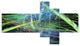 Green Blue Magical Fractal Pattern, Abstract Canvas Wall Art, 60"x32", 5 panels