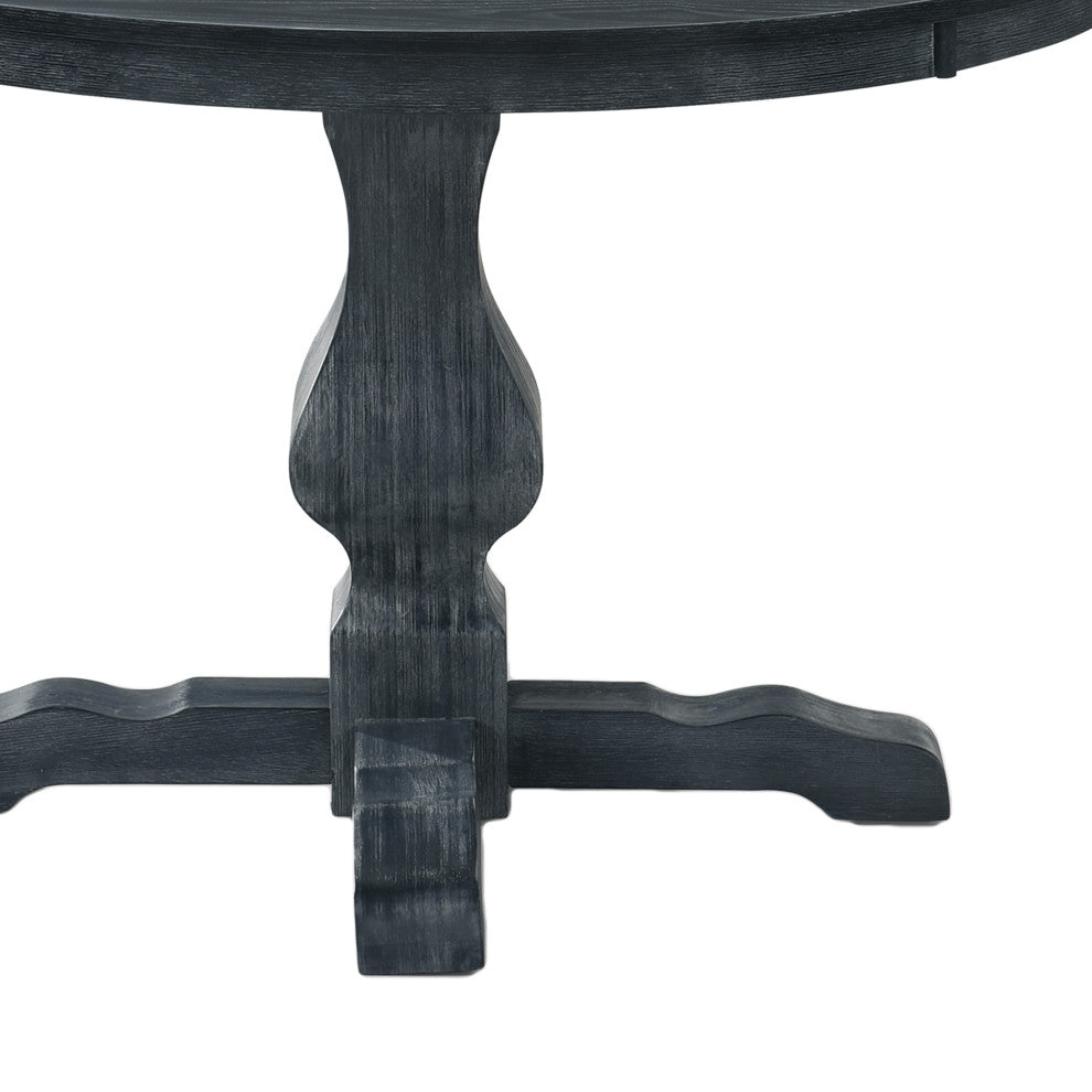 Merlene French Country Upholstered Wood and Cane 5-Piece Circular Dining Set, Gray/Black