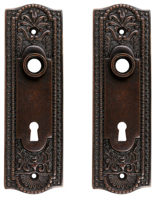 Door Back Plate Oil Rubbed Bronze Solid Brass Beaded With Keyhole 7 1/4" H 2 Set