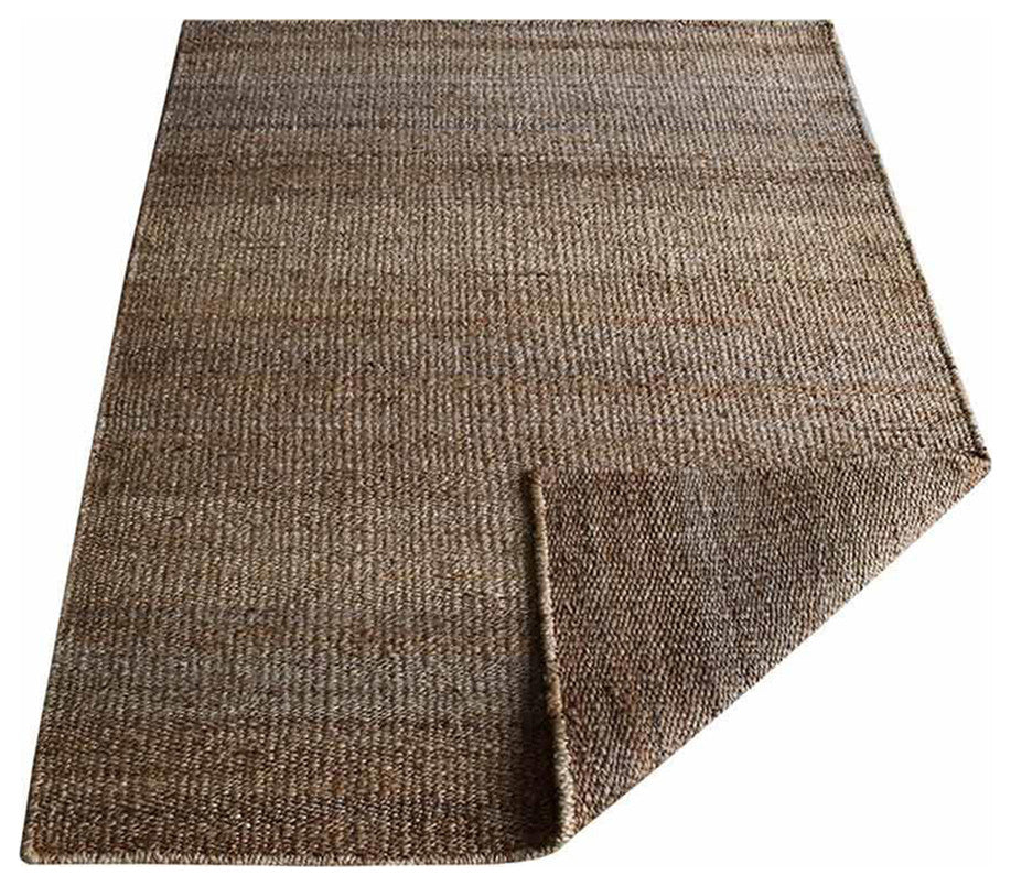 Hand Woven Jute Area Rug Solid Light Brown, [Rectangle] 5'x8'