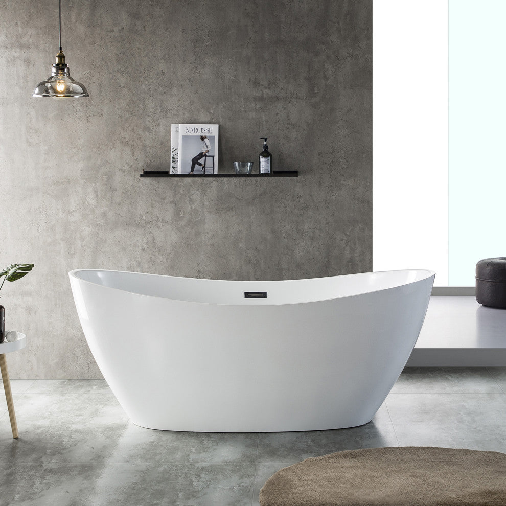 Acrylic Freestanding Oval Bathtub With Drain and Overflow Cover, 67"