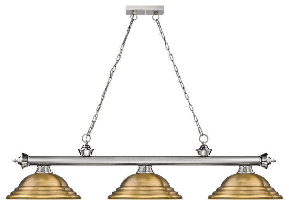 Zlite 2306-3BN-SRB 3-Light Billiard, Rubbed Brass