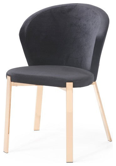 Set of Two Black Velvet Rosegold Dining Chairs
